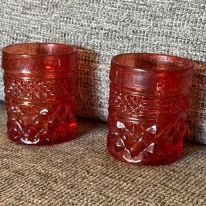 Antique/Vintage Cranberry Red Pressed Glass Toothpick Holders